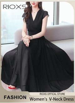 Buy Women's Elegant High Waist Maxi Long Dress Black in UAE