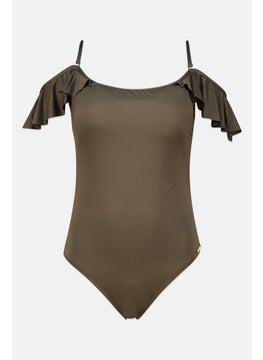 اشتري Women Brand Logo Padded One Piece, Olive في الامارات