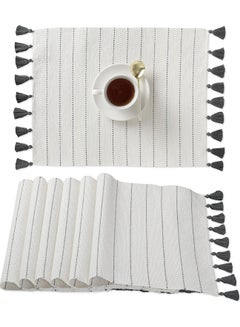 Buy Folkulture Placemats Set of 6, 100% Cotton Ribbed Place Mats 14 x 19 Inches withTassels, Table Mats for Farmhouse Table Decorations, Modern Boho Placemats for Dining Table, Charcoal Gray in UAE