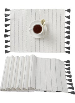 Buy Folkulture Placemats Set of 6, 100% Cotton Ribbed Place Mats 14 x 19 Inches withTassels, Table Mats for Farmhouse Table Decorations, Modern Boho Placemats for Dining Table, Charcoal Gray in UAE