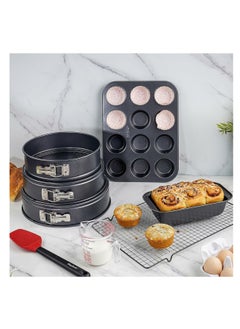 اشتري Betty Crocker Baking SET 8 Pcs (3*springform + 1*Muffin Pan 12 cups + 1*Loaf Pan+ 1*Measure cup 360ml + 1*Cooling Rack + 1*Silicon spatula) Thickness 0.4M في الامارات