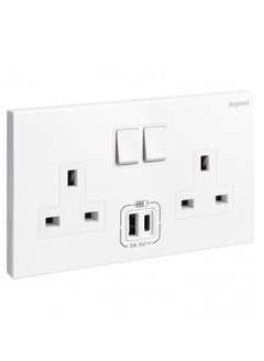 Buy 13A Switch Socket 2Gang + USB A-Type + C-Type Galion White in UAE
