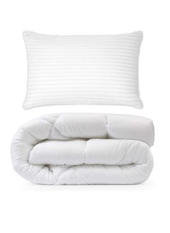 Buy Duvet Insert Solid White Cotton Single Size 160X220Cm With 1 Piece Pillow in UAE