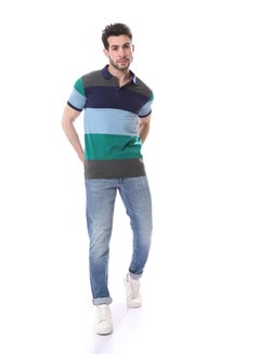 Buy Short Sleeves Casual Polo Shirt - Navy Blue & Teal in Egypt