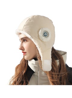 Buy Winter ski hat Thickened Ear Protection hat Outdoor Riding Waterproof Warm Cotton hat Men's and Women's Wind Masks Down Fabric Hat Windproof Ear Protection Warm and Fashionable Lei Feng Hat Beige in Saudi Arabia