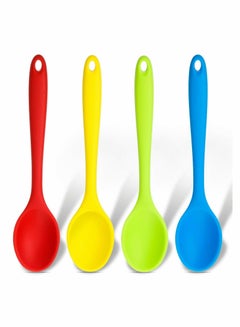 Buy 4 Pieces Small Multicolored Silicone Spoons Nonstick Kitchen Spoon Serving Stirring for Cooking Baking Mixing Tools (Dark Red, Green, Yellow, Blue) in Saudi Arabia