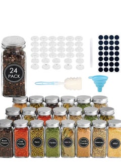 Buy KSA Glass Spice Jars,24 PCS Empty Square Spice Bottles Containers with Shaker Lids and Airtight Metal Caps 144 Spice Labels and Chalk Marker and Silicone Collapsible Funnel in Saudi Arabia