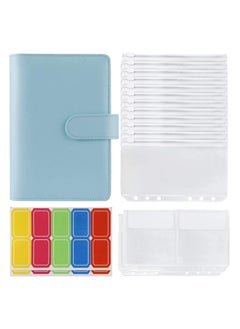 اشتري Budget Binder, Budget Binder with Zipper Envelopes 14Pcs Pockets A6 with Leather Binder Cover, Money Organizer Clear Loose Leaf Bags for Cash Envelopes, Bill Organizer Waterproof and Durable, (Blue) في الامارات