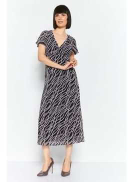 Buy Women Allover Print Midi Dress, Black/White in UAE