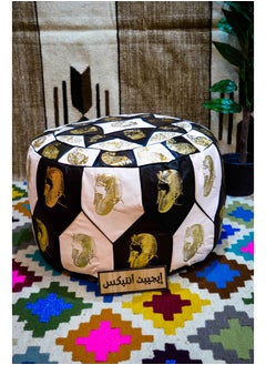 Buy Pharaonic pouf, 100% genuine leather, brown x white color, produced by Egypt Antiques, 100% handmade in Egypt