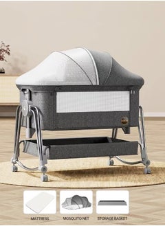 Buy Baby Bassinet, Bedside Sleeper for Baby, Easy Folding Portable Crib with Storage Basket for Newborn, Bedside Bassinet, Comfy Mattress/Travel Bag Included,Adjustable Height Soft Mattress with Swivel Wheels mosquito net in Saudi Arabia