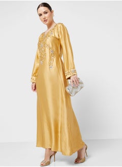 Buy Embellished Crew Neck Jalabiya in UAE