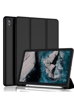 Buy Case Compatible with Nokia T20 Tablet 10.4 2021, Ultra Thin with Stand Function Slim PU Leather Smart Case with Auto Sleep Wake Up Function, Black in Egypt