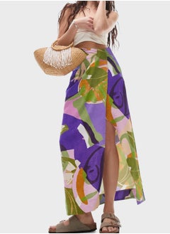 Buy Printed High Waist Midi Skirt in UAE