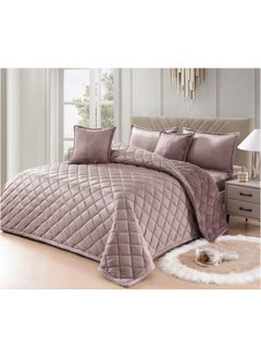 Buy Winter quilt set, two-sided system, velvet face and soft fur side, 6 pieces, light fixed filling, quilt size 220 x 240 cm in Saudi Arabia