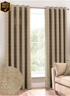 Buy Slubby 2 Piece Polyester Eyelets (Steel) Blackout Curtains with Tie Back, Bedroom Living Room (Chiku, 9 Ft x 4.2 Ft) in UAE