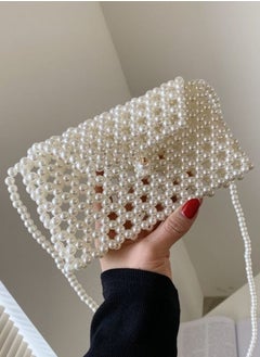 Buy Handmade handbag - crossbody bag - fluffy pearls White in Egypt