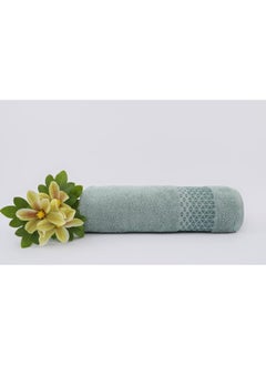 Buy Triangle Towels - 500 GSM - 100% Cotton Terry - Jacquard Border- 1 Bath Sheet 85x170 cm- Luxury Touch - Extra Absorbent-Olive in UAE