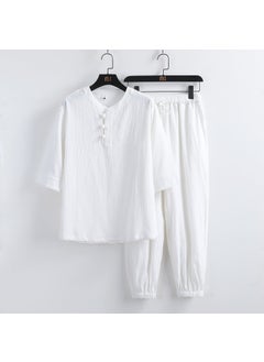 Buy Summer Linen Mandarin Collar Mens Suit White in UAE