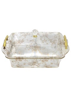 Buy 6-piece square acrylic candy and nuts tray with lid, clear, gold 27cmx31cm in UAE