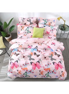 Buy Girls Pink Comforter Colorful Butterfly Single Size Comforter Set Kids Cute Reversible Butterflies Printed Comforter Set with Fitted Sheet and 4 Pillowcases in UAE
