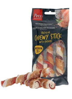 Buy 3Pc Medium Tricolor Beef Flavor Chewy Sticks With Chicken Dog Treats 90Grams in UAE