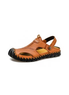 Buy Men Cowhide Sandals Brown in Saudi Arabia