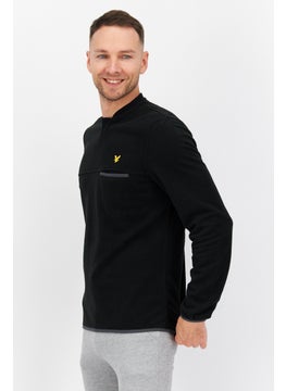 Buy Men Band Collar Long Sleeve Brand Logo Sweatshirt, Black in Saudi Arabia