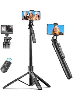 Buy Newest 62 inch Extendable cell smart Phone travel Tripod and Selfie Stick, Stand All in 1 with Integrated Wireless Remote,Portable,Lightweight,Extendable Phone Tripod for Cell Phone Tripod Stand in UAE
