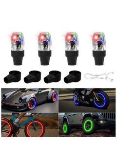 اشتري LED Tire Valve Cap Lights, 4Pcs Glow in The Dark LED Tire Valve Wheel Lights, Waterproof Rechargeable Wheel Flashing Lamp, LED Colorful Wheel Lights, for Car Bike Motorcycle Accessories. في السعودية