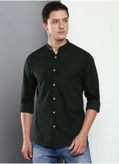 Buy Slim Fit Bold Green Casual Spread Shirt - 100% Cotton in UAE