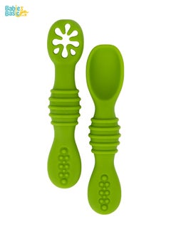 Buy BabiesBasic Soft Tip BPA Free Silicone First Stage Training Spoon with Masher- Green in UAE