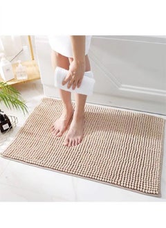 اشتري 1-Piece Bath Rug Water Absorbent Anti-Slip Kitchen Bedroom Mat Chenille Camel 60x40 cm في الامارات