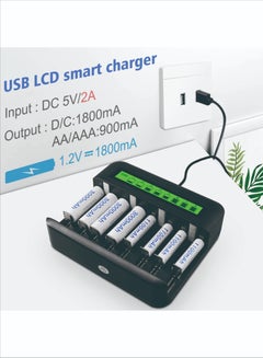 اشتري NC559 USB 8 فتحات شاحن بطارية ذكي متعدد الوظائف لبطاريات AA / AAA D / C نوع 5/7 قابلة لإعادة الشحن في السعودية