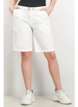 Buy Women Regular Fit Plain Belted 3 and 4 Short, White in Saudi Arabia