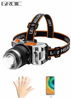 اشتري LED Rechargeable Headlamp Rugged Outdoor Head Lamps Waterproof 3 Modes Camping Induction Zoom Head-Mounted Miner's Lamp USB Charging Treasure Headlight for 360° Adjustable في الامارات