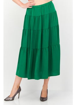 Buy Women Plain Basic Midi Skirt, Green in UAE