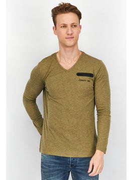 اشتري Men V-neck Front Pocket Long Sleeve Sweatshirt, Olive في السعودية