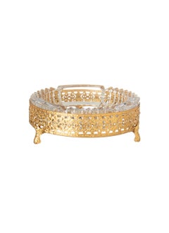 Buy A circular glass ashtray made of glass with a decorative gold-colored metal base Size 17*5 cm in Saudi Arabia