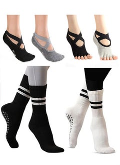 Buy Yoga Socks for Women Non-Slip Grips & Straps for Pilates, Pure Barre, Ballet, Dance, Barefoot Workout 6 Pairs in UAE