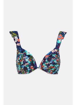 اشتري Women Ruffles Padded Printed Bikini Top, Navy Combo في السعودية