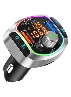 Buy FM Transmitter for Car Bluetooth Radio QC3.0 Fast Charger Adapter Kit with 2 USB Ports, Built-in Mic Hand-Free Calling WMA WAV FLAC MP3 music Player TF Card U disk Smart AUX in Saudi Arabia