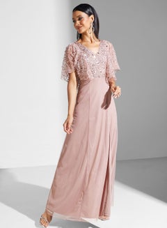 Buy Embellished Sequin Lace Tiered Dress in Saudi Arabia