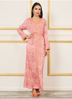 Buy Embroidered All Over Print Belted Kaftan in Saudi Arabia