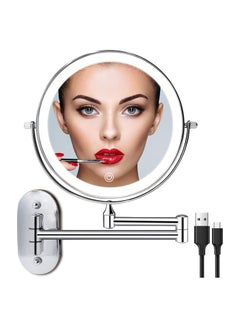 Buy Rechargeable Wall Mounted Lighted Makeup Vanity Mirror 8 Inch Double Sided 1X 10X Magnifying Bathroom Mirror 3 Color Lighting Touch Screen Dimming, Extended Arm 360 Rotation Shaving Light up Mirror in Saudi Arabia