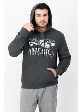 اشتري Men Graphic Hooded Sweatshirt, Charcoal في الامارات