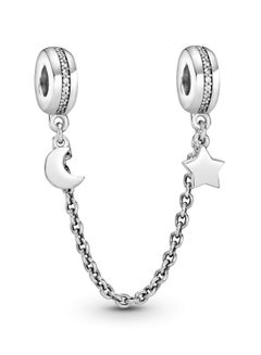 Buy PANDORA Jewelry Half Moon and Star Safety Chain Cubic Zirconia Pendant in 925 Sterling Silver in UAE