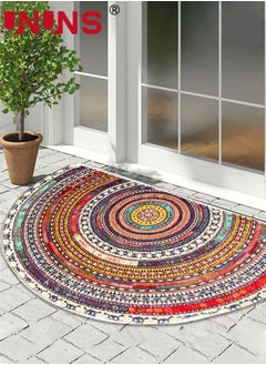 Buy Half Round Door Mat,Semi Circle Bathroom Floor Rug,Non-Slip Welcome Entrance Rug,Absorbent Bath Mat Doormat Indoor Rug,Bohemia Ethnic Style Pattern (Multicolor) in UAE