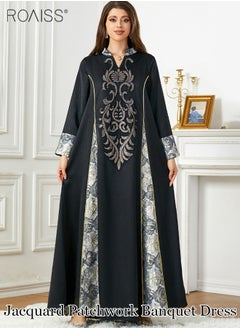 Buy Abaya Style Exquisite Embroidered Patchwork Dress Loose A-Line Version Fashionable And Versatile Long Dress For Commuting And Formal Occasions in UAE