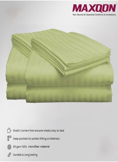 Buy 2-Set Fitted Bed Sheets +  Pillow Covers, King/Queen/Double/Single Sizes, Color Green in UAE